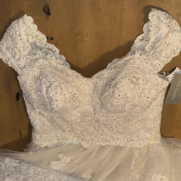 Ivory/Champagne Cap Sleeve Wedding Ball Gown - Picture 1 of 5
